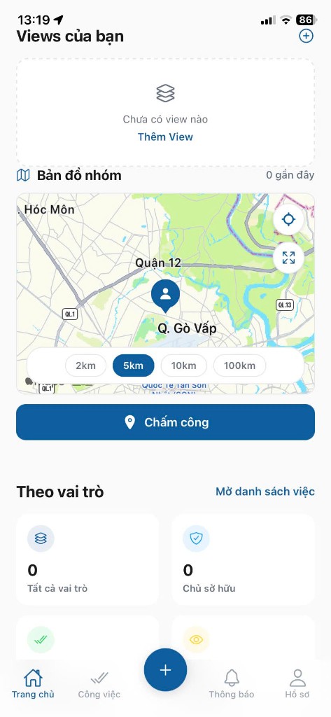 Màn hình chấm công GPS trên mobile